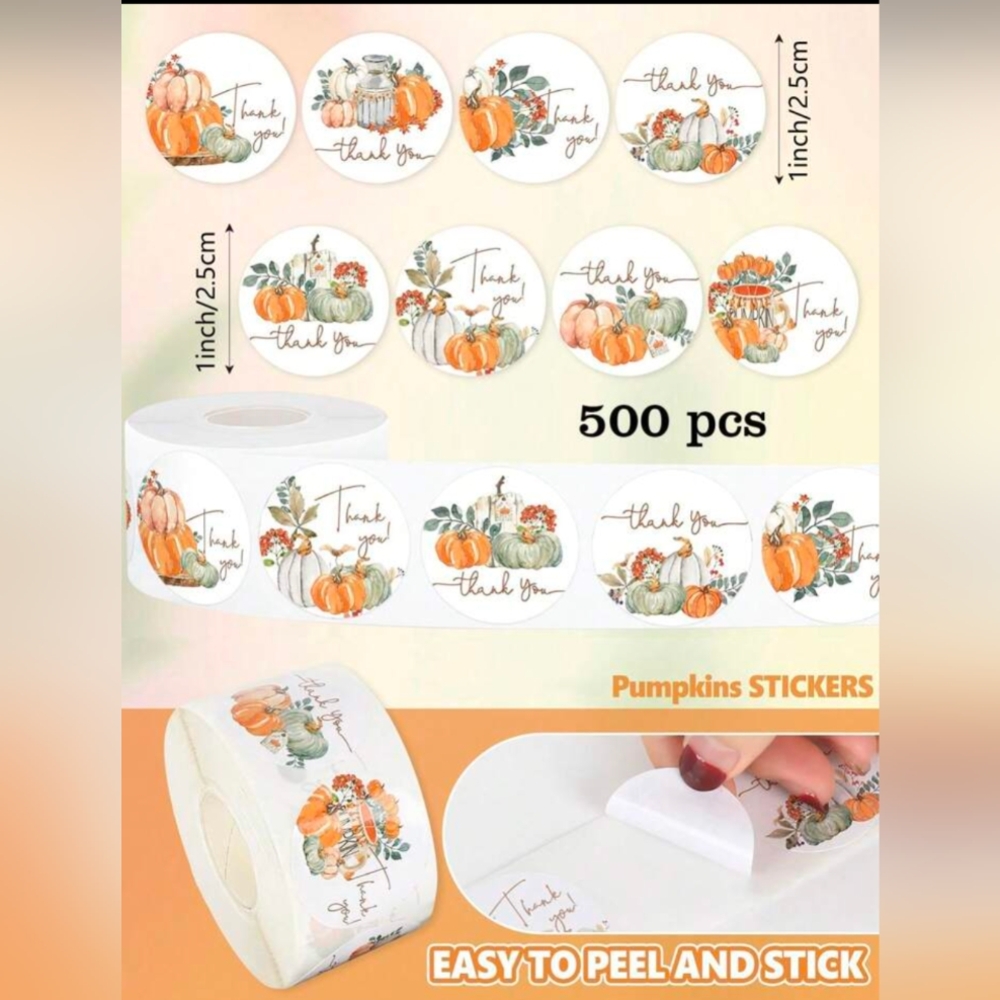 500pcs Harvest Pumpkin Thank You Stickers - Picture 6 of 6